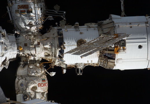 The International Space Station's Zvezda service module is pictured with two Russian modules attached to its forward section - 45060222984 b710c1c223 o
