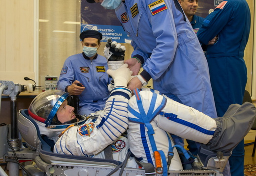 12-34-36 At the Baikonur Cosmodrome in Kazakhstan, Expedition 40 41 Flight Engineer Alexander Gerst of the European Space Agency undergoes leak and pressure checks on his Russian Sokol launch and entry suit May  o