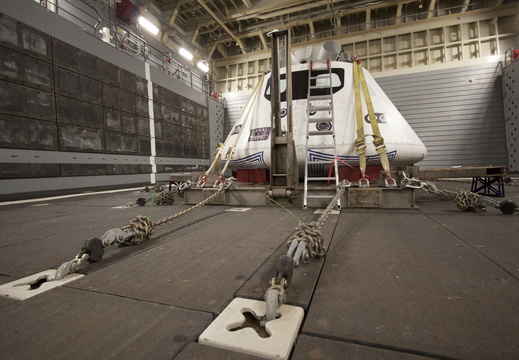 Orion test vehicle in well deck