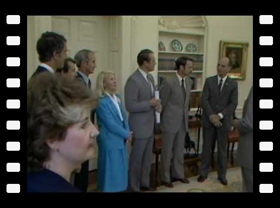 President Ronald Reagan Meeting with Senator Jake Garn and Space Shuttle Astronauts in the Oval Office